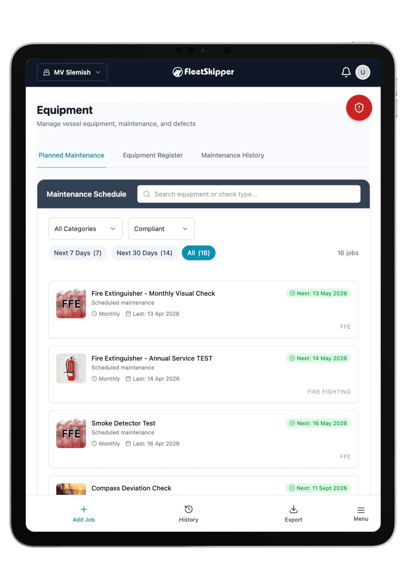 FleetSkipper equipment and maintenance tracking on iPad